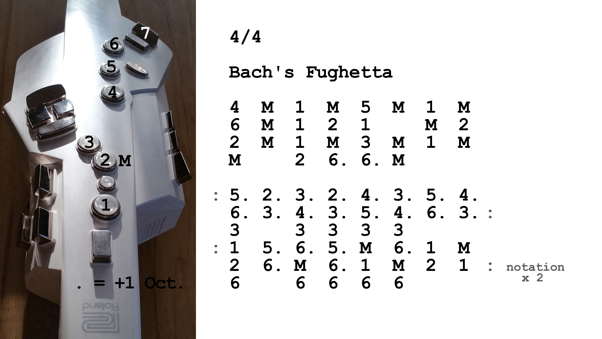 Aerophone spielen lernen nach Zahlen: Bach's Fughetta