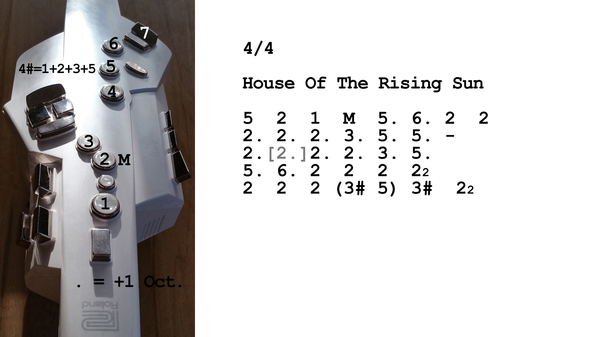 Aerophone spielen lernen nach Zahlen: House Of The Rising Sun